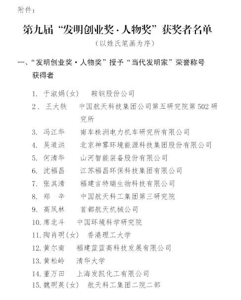 山河智能董事長何清華榮獲“第九屆發明創業獎·人物獎”特等獎