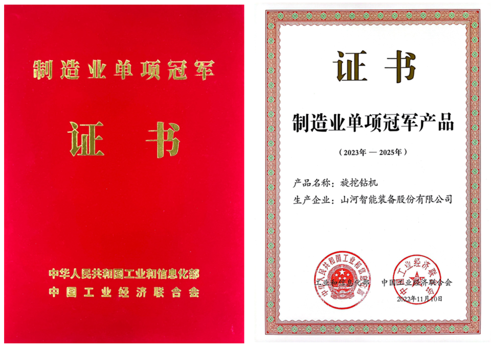 兩項單冠，行業唯一！山河智能兩款樁工產品同獲制造業單項冠軍