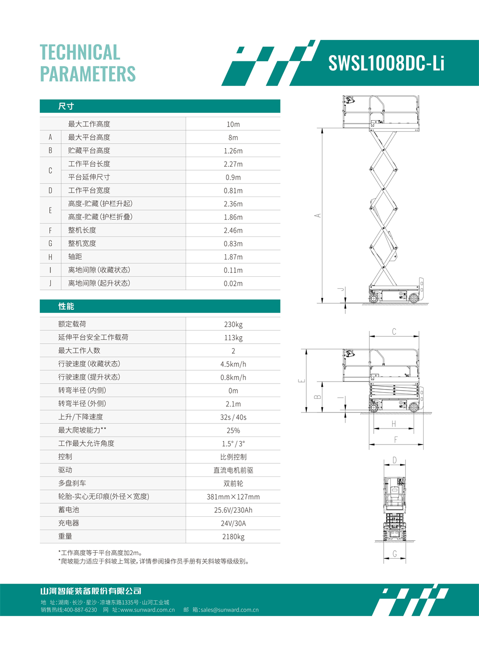 SWSL1008DC Li 電動電驅剪叉式高空作業平臺