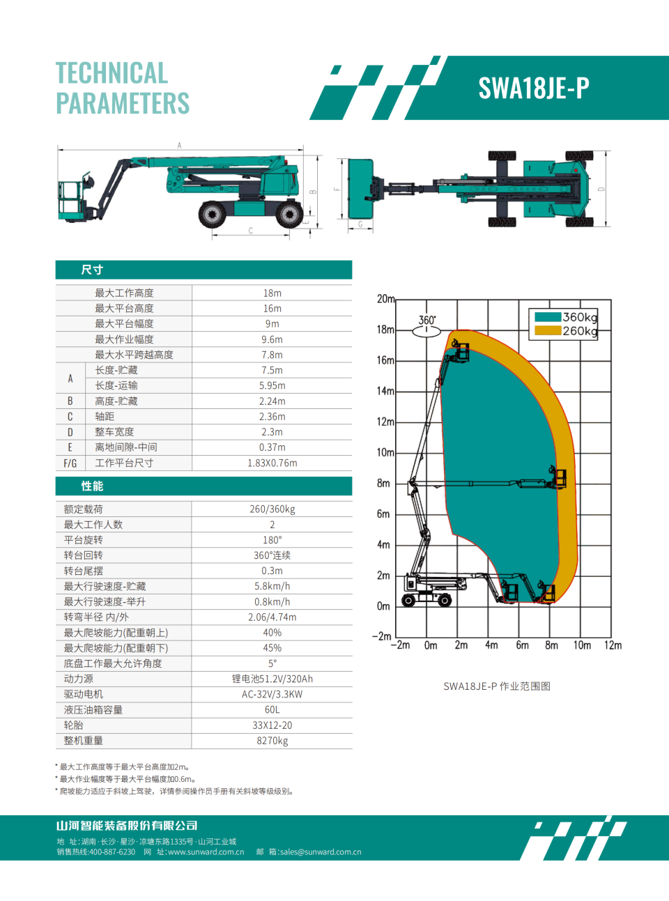 SWA18JE-P 電動曲臂式高空作業平臺